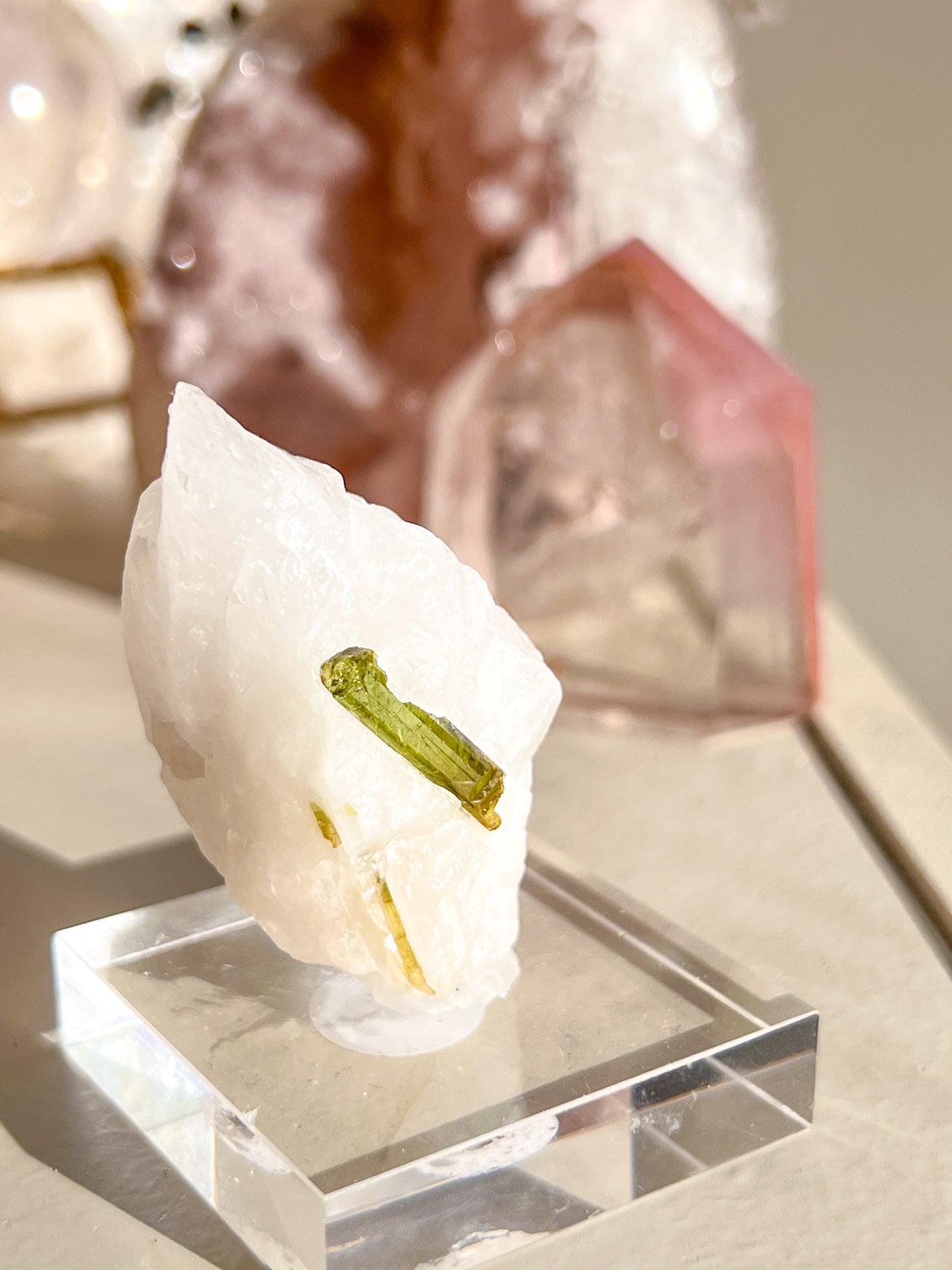 Green Tourmaline in quartz