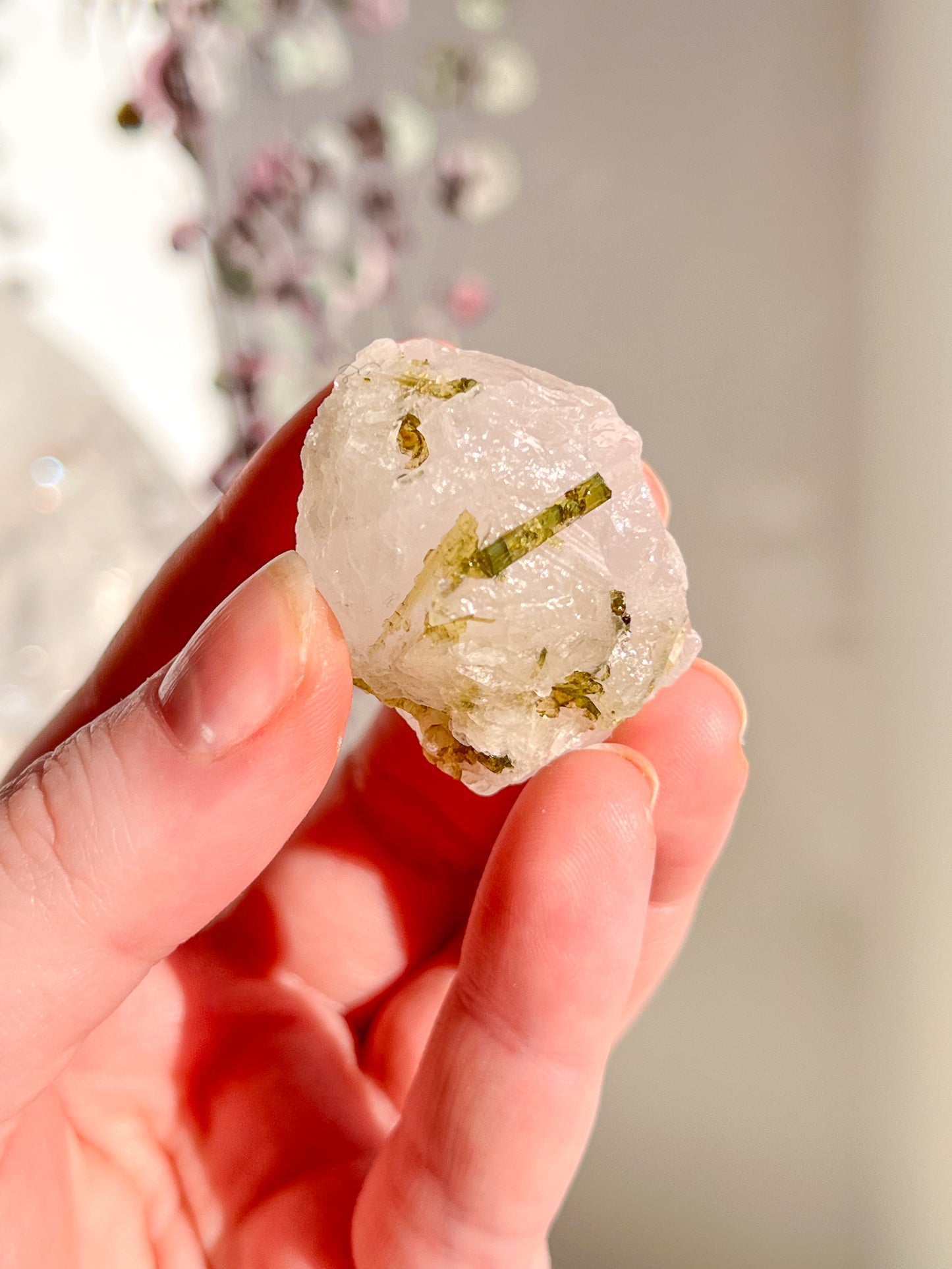 Green Tourmaline in quartz