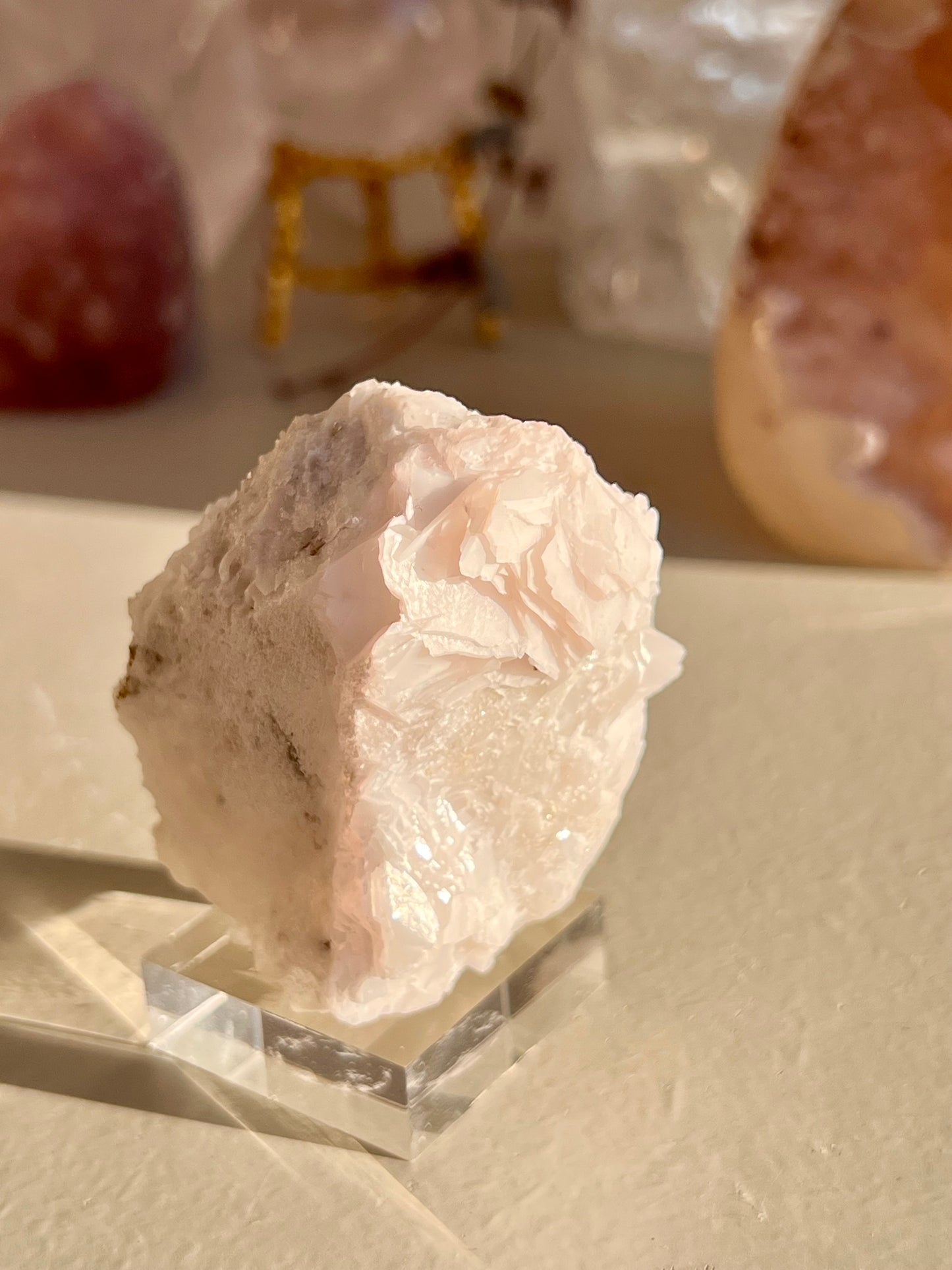 Pink Calcite Specimen with blue fluorite