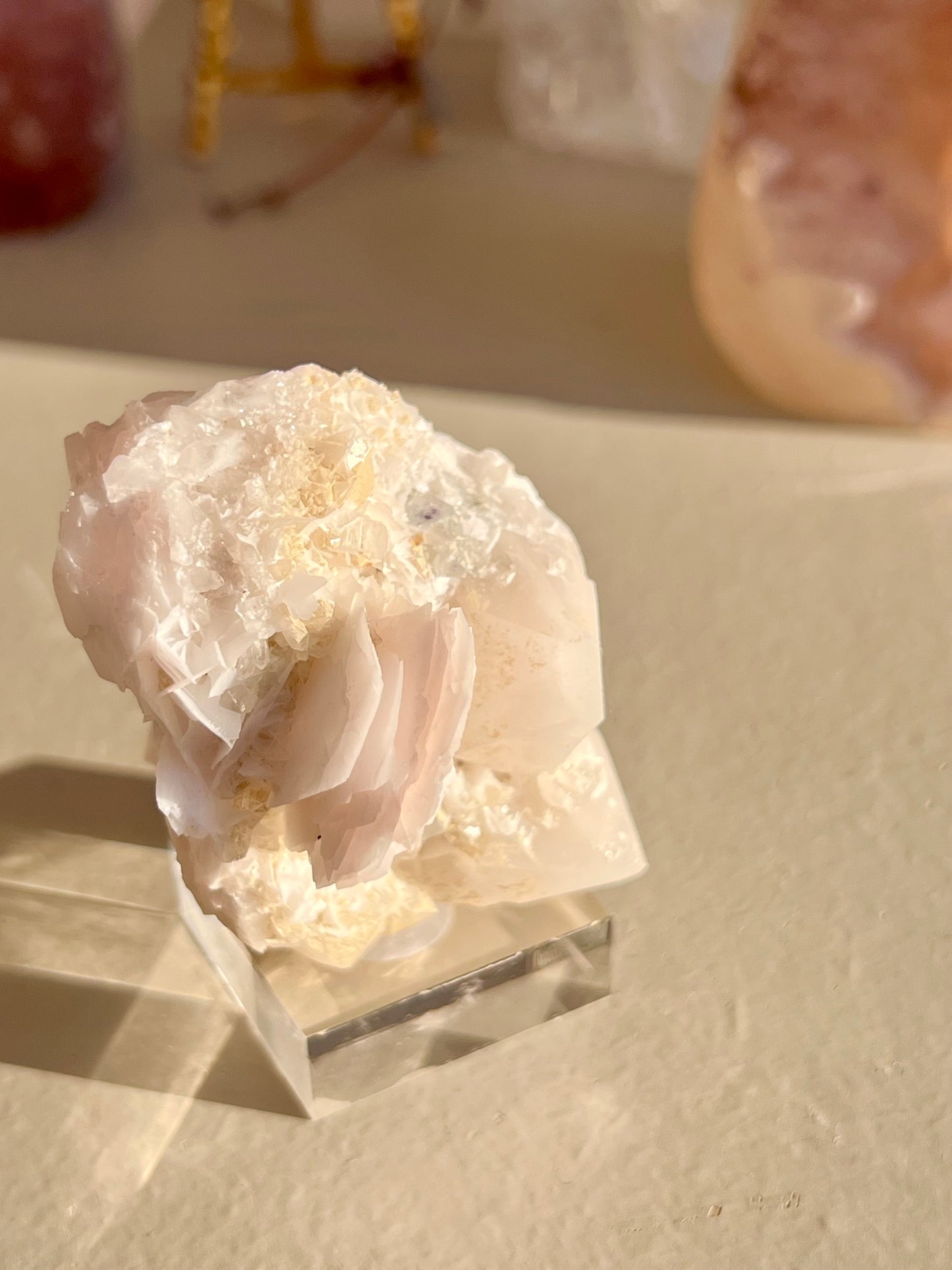 Pink Calcite Specimen with blue fluorite