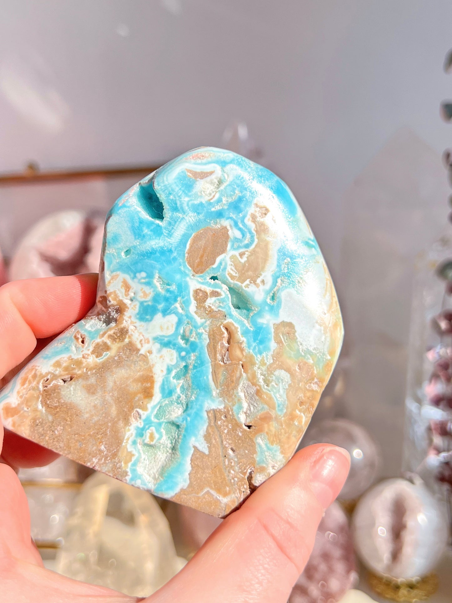 Blue aragonite freeform