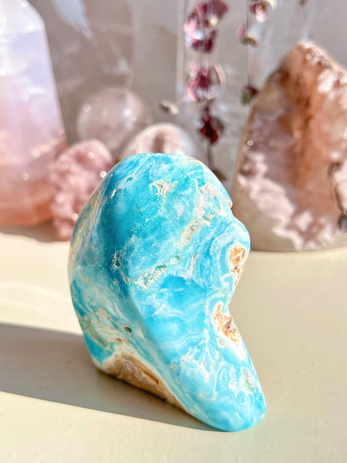 Blue aragonite freeform