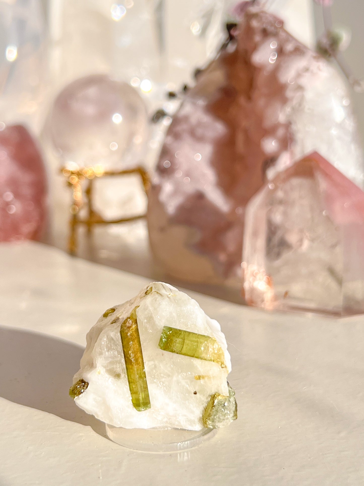 Green Tourmaline in quartz
