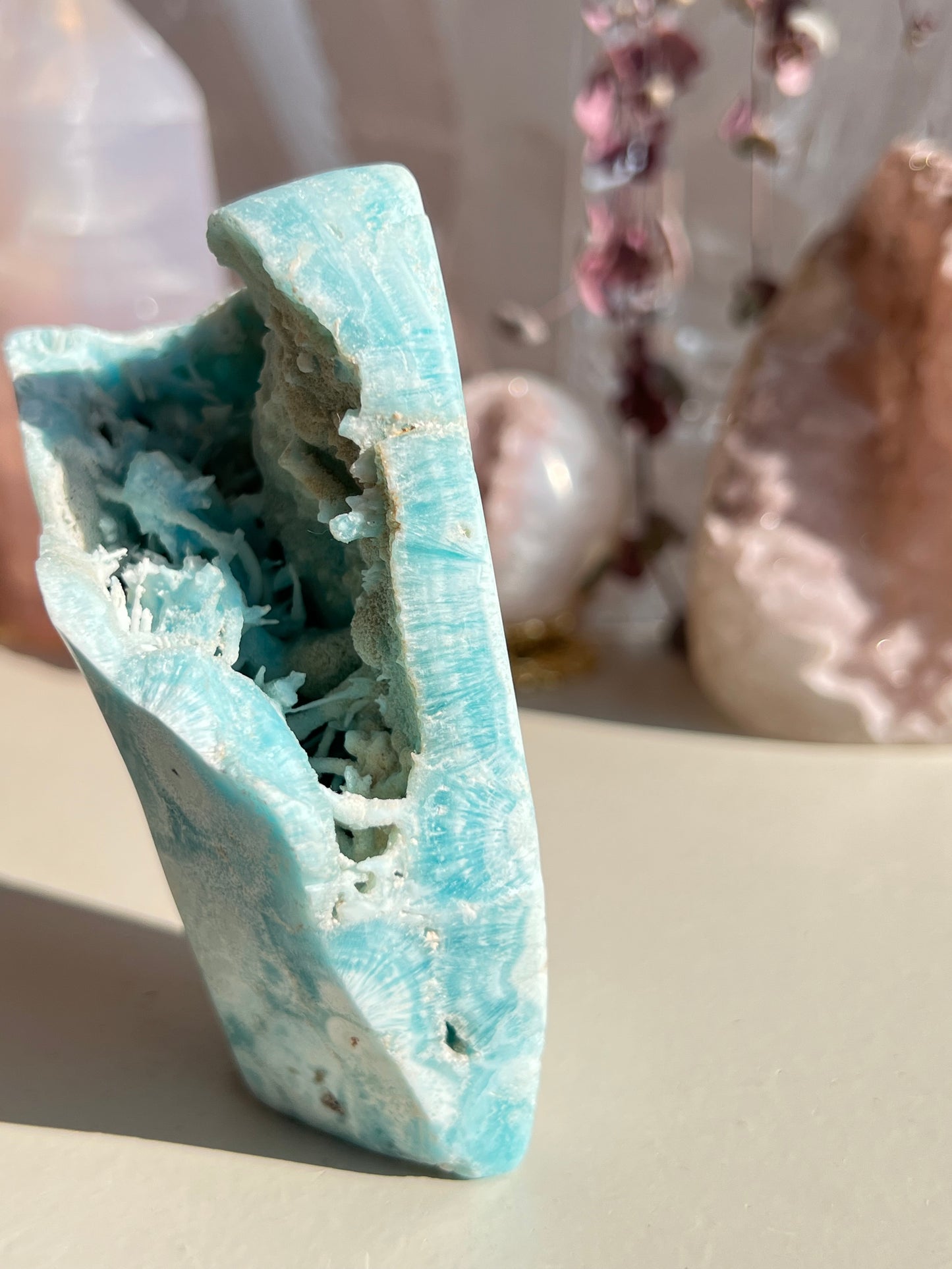 Blue aragonite freeform