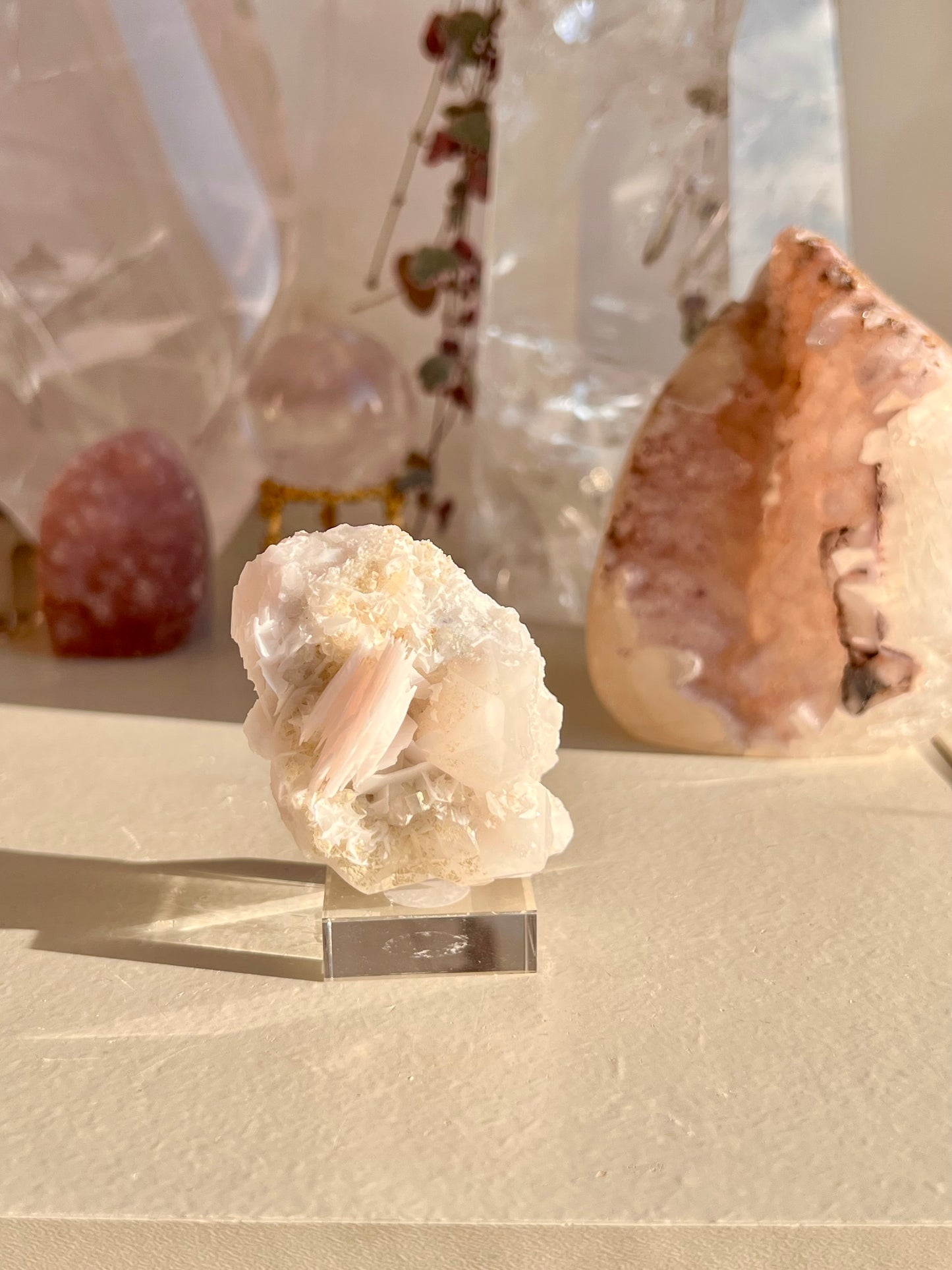 Pink Calcite Specimen with blue fluorite