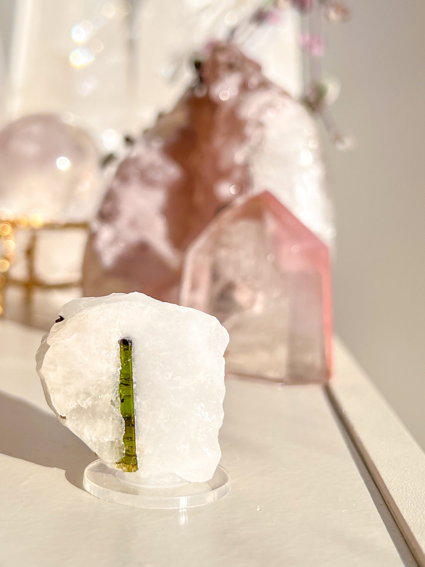 Green Tourmaline in quartz