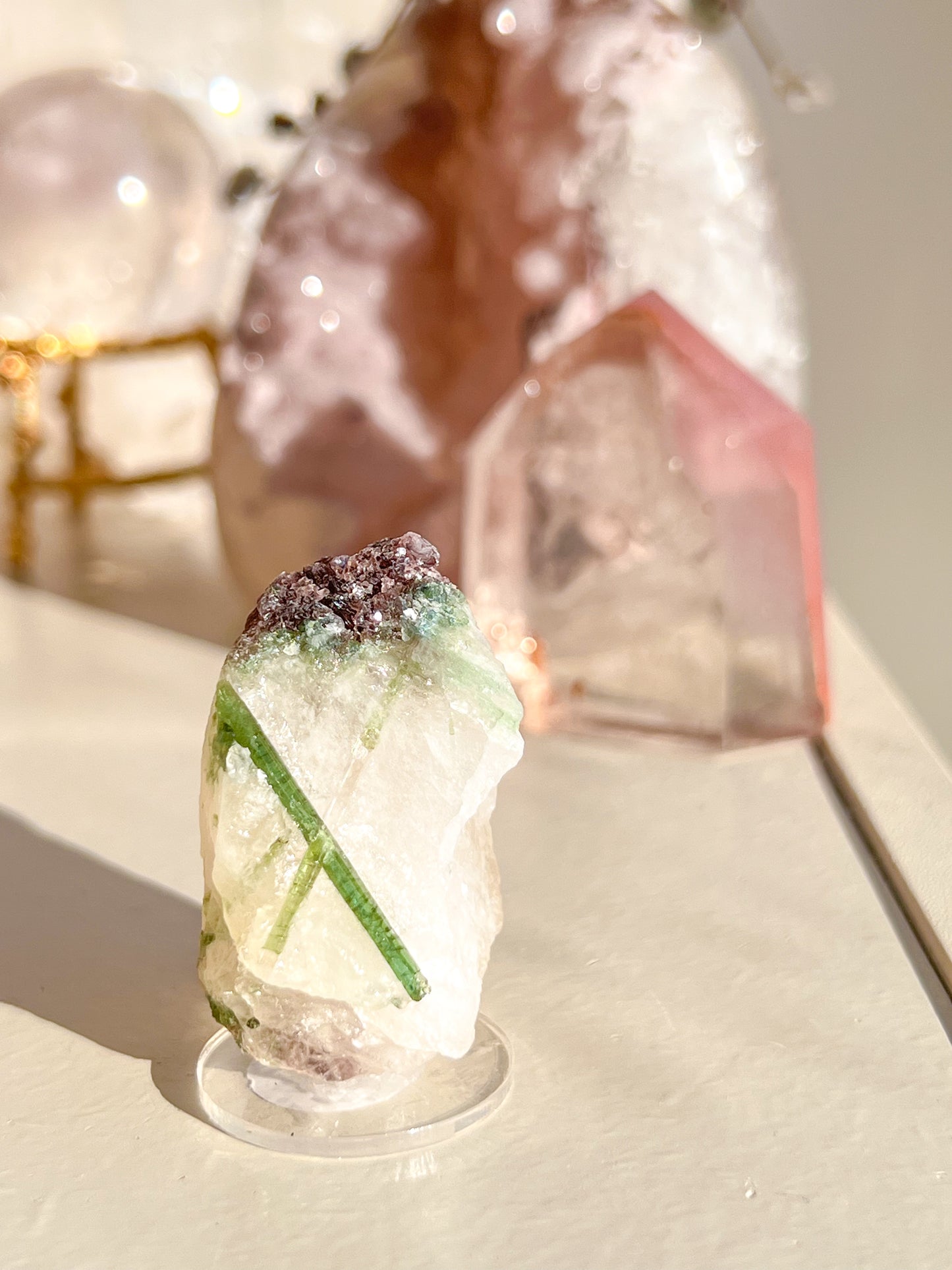 Green Tourmaline in quartz