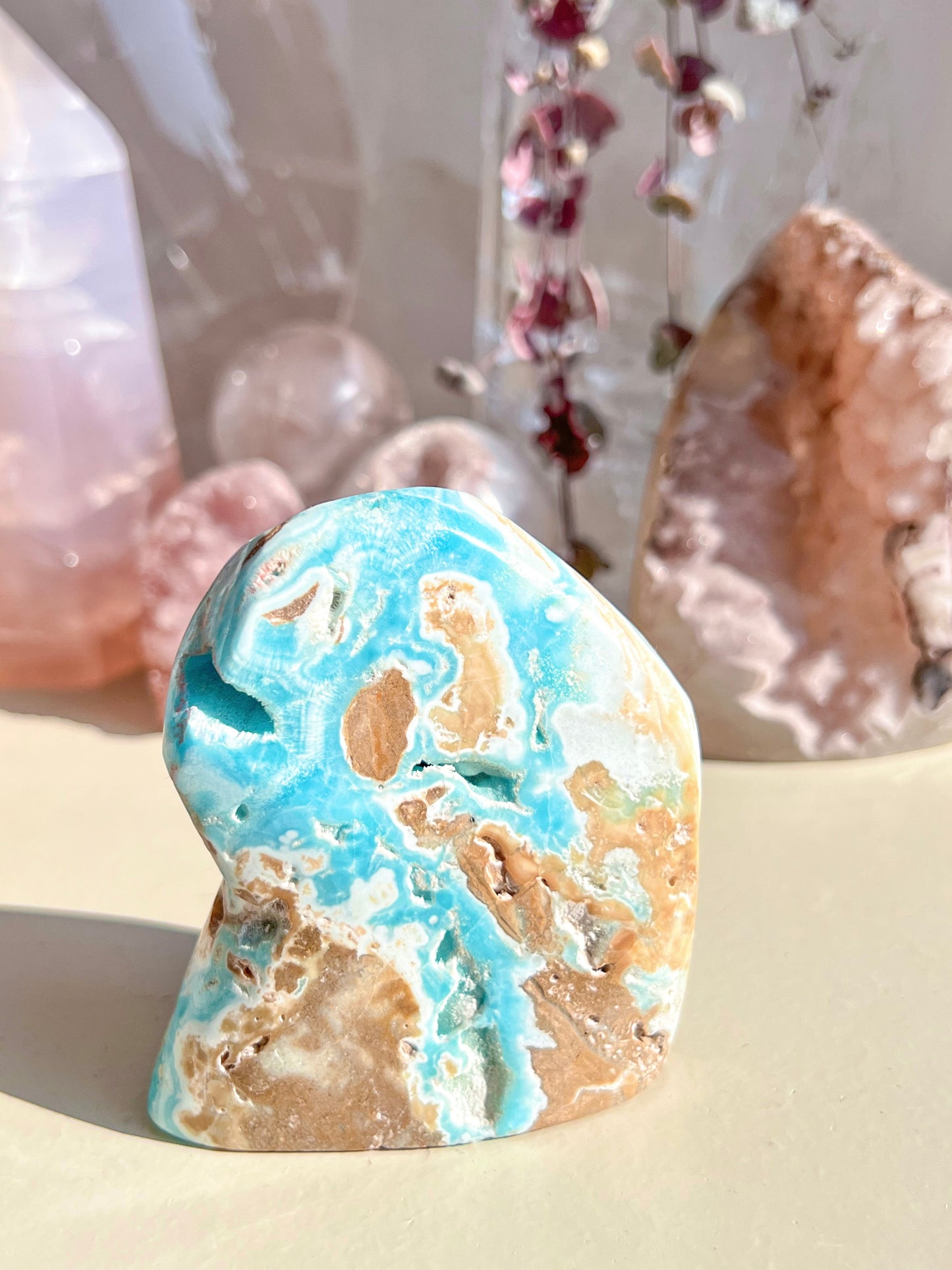Blue aragonite freeform