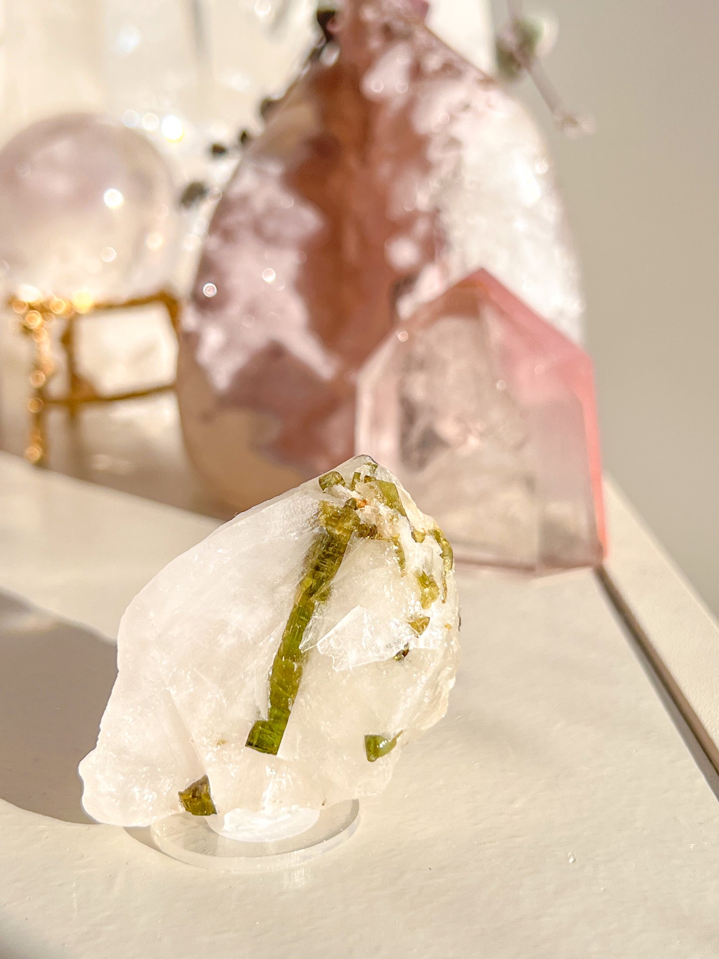 Green Tourmaline in quartz