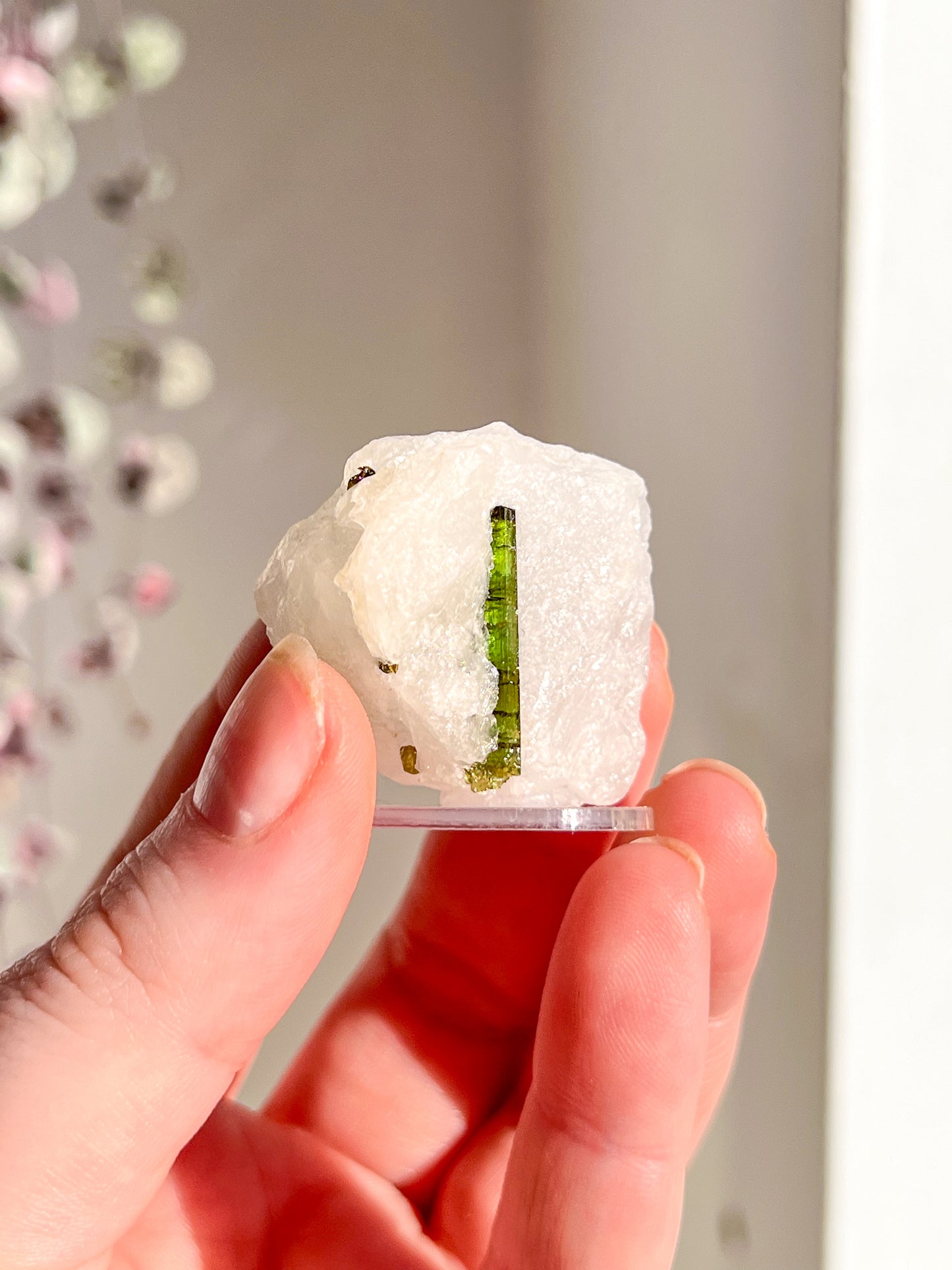 Green Tourmaline in quartz