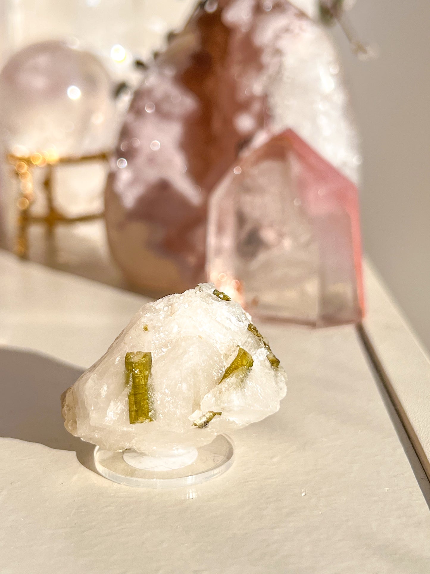 Green Tourmaline in quartz