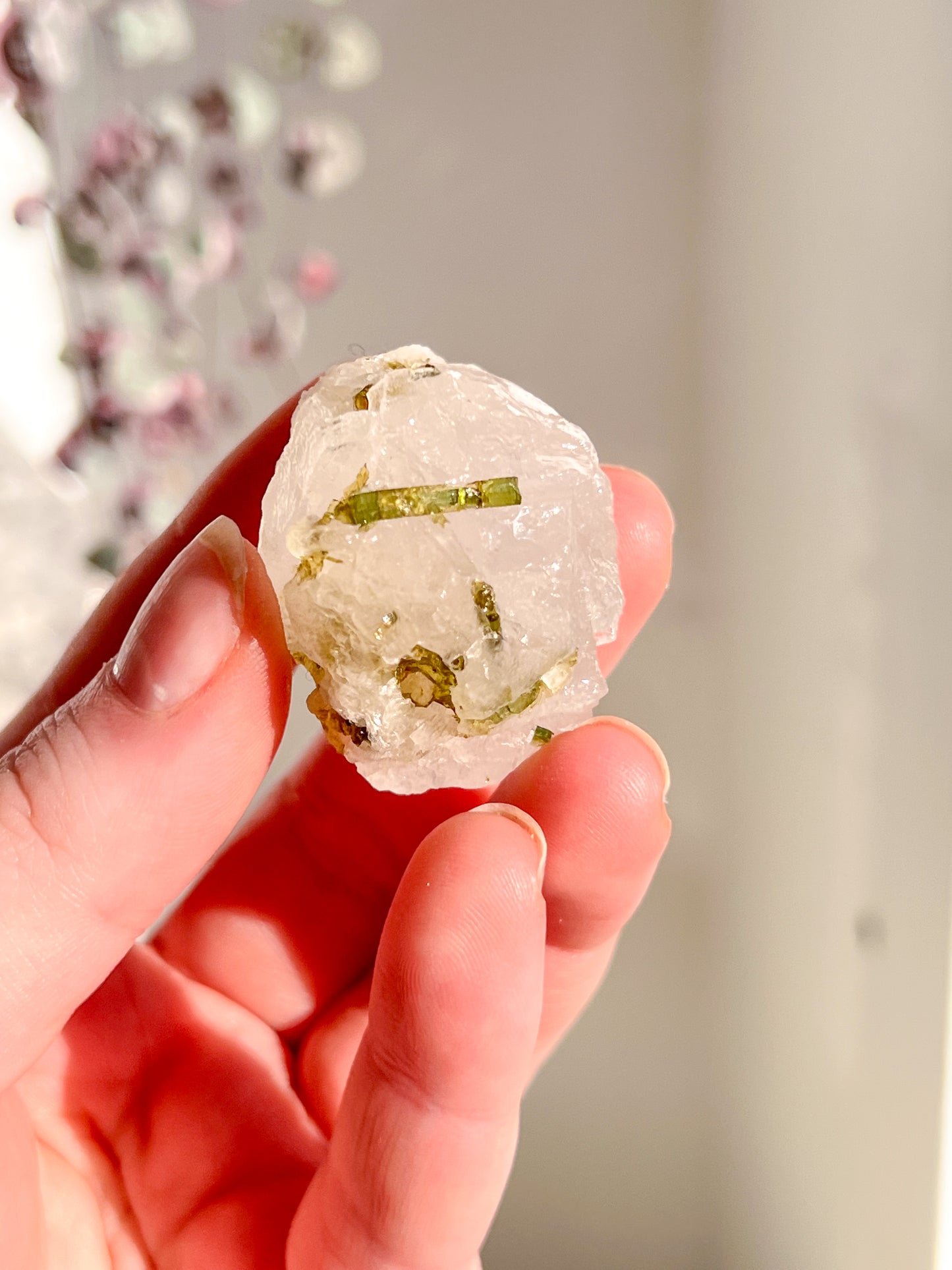 Green Tourmaline in quartz