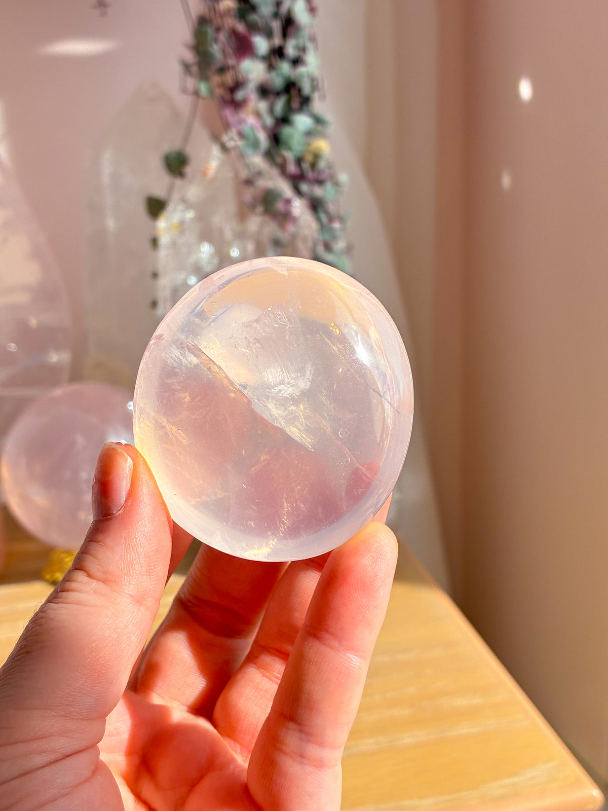 Jelly rose quartz pebble palmstone