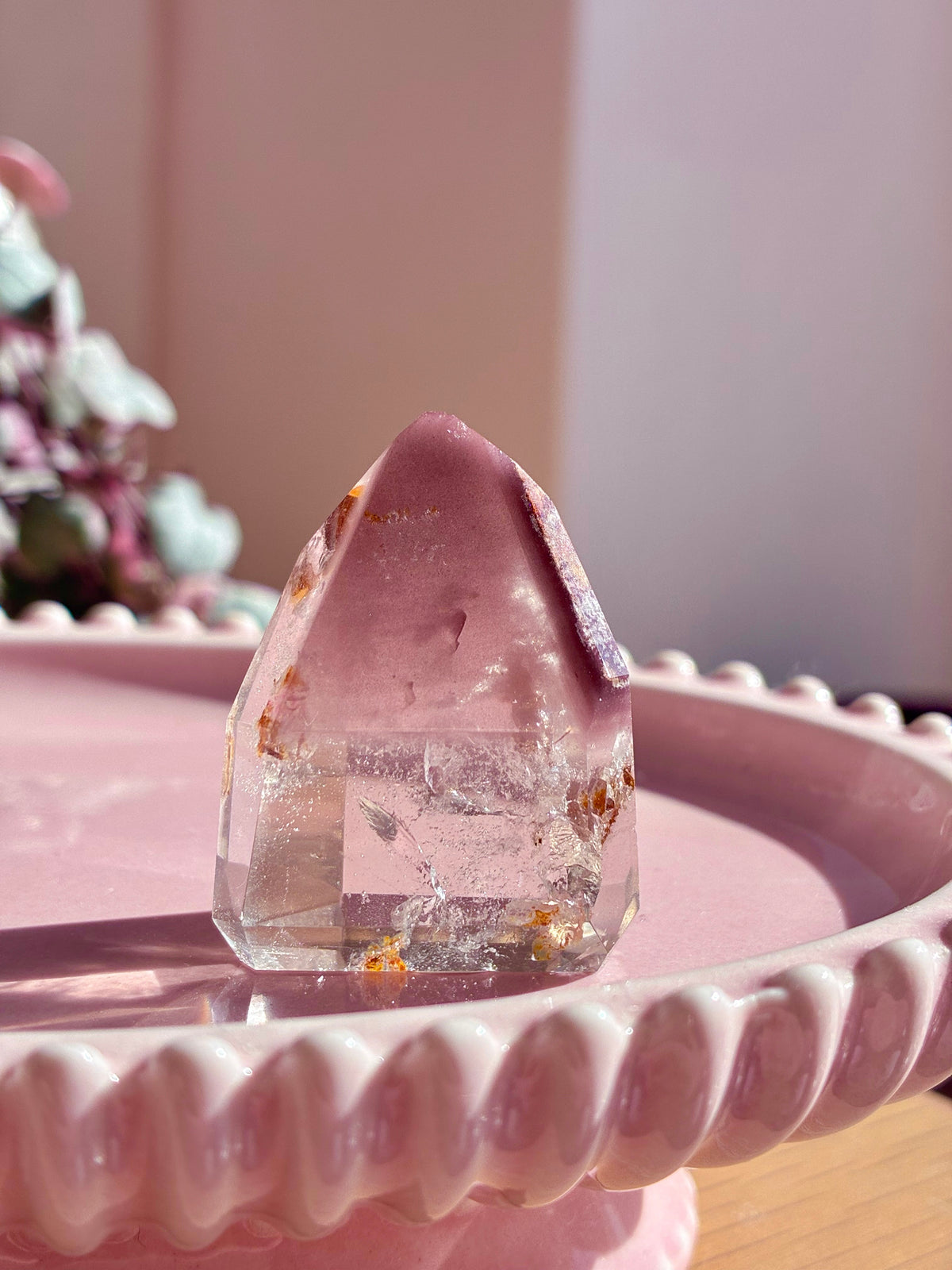 Pink lithium x citrine tower