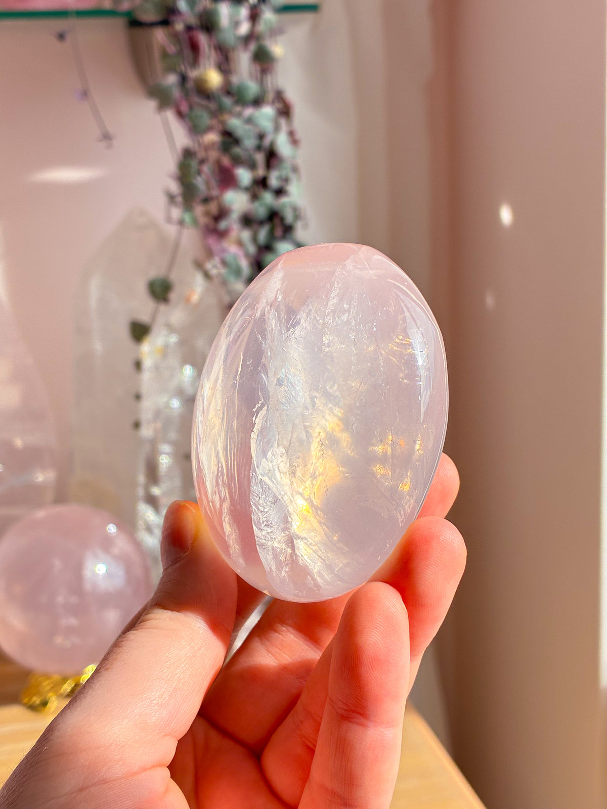 Jelly rose quartz pebble palmstone