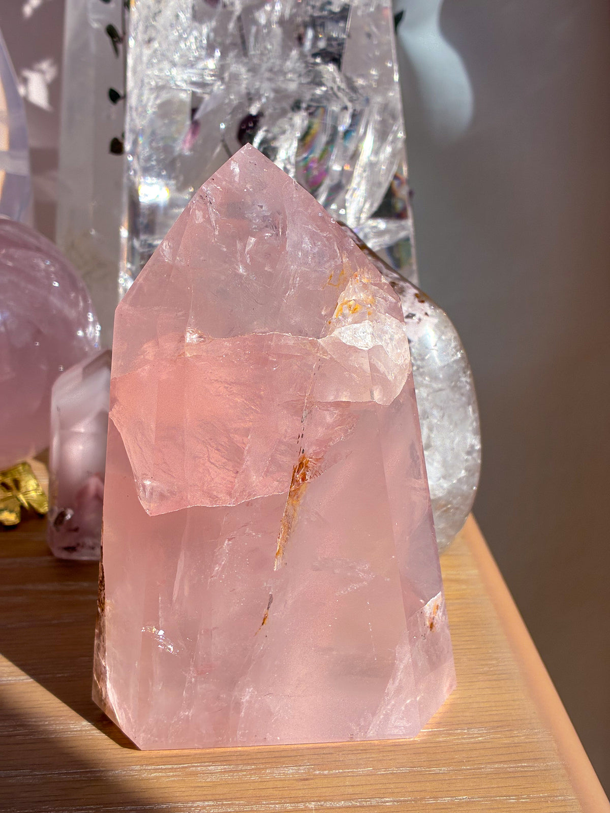 Brazlian Rose Quartz tower with pyrite