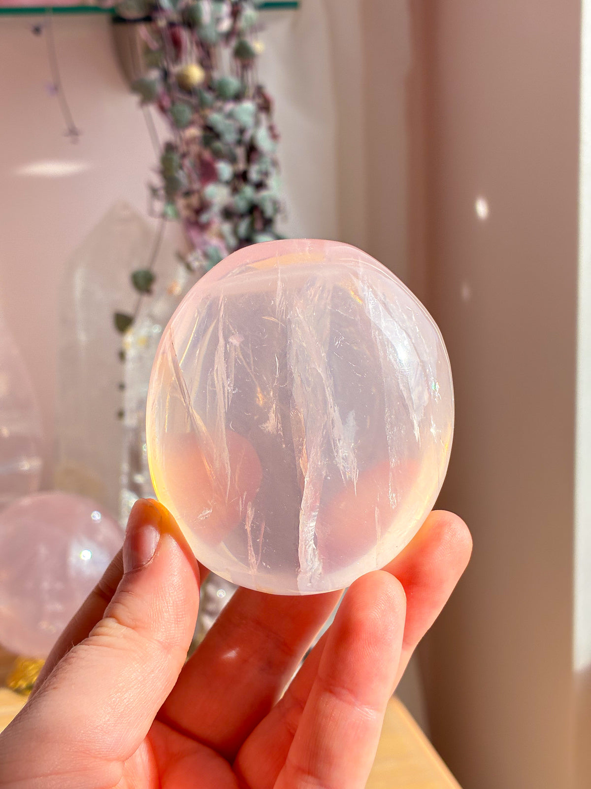 Jelly rose quartz pebble palmstone