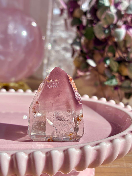 Pink lithium x citrine tower
