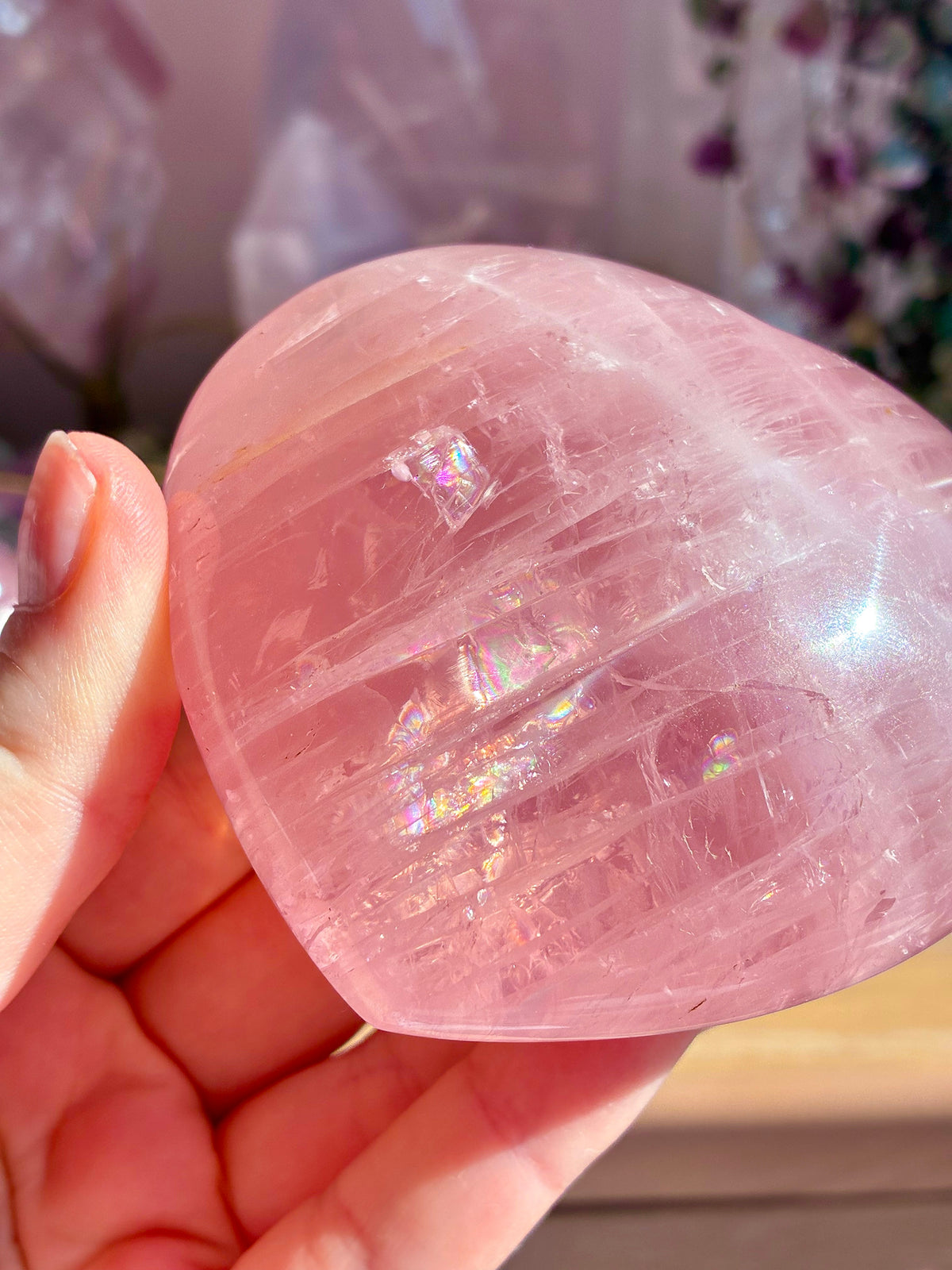Bubblegum madagascan rose quartz heart
