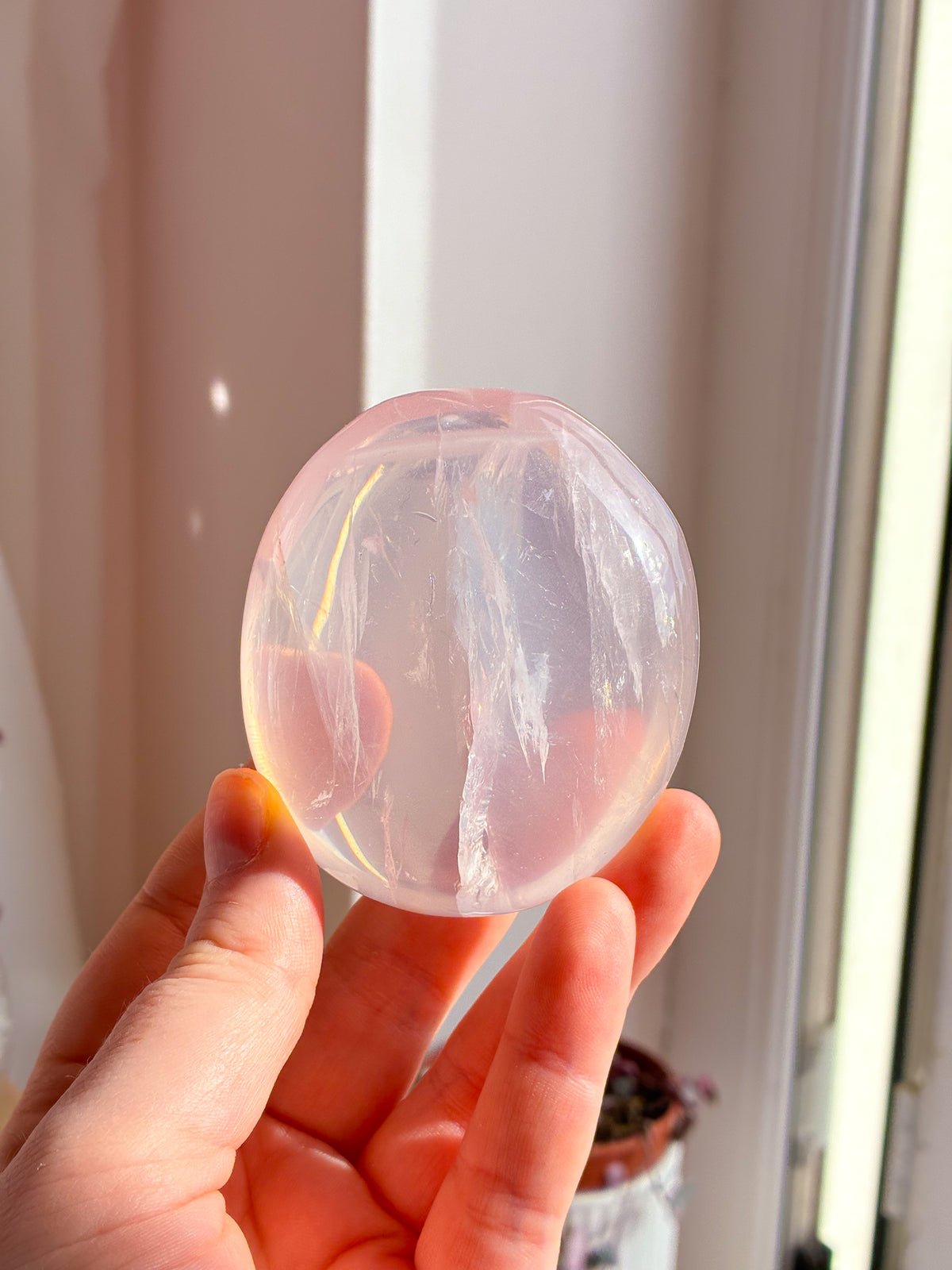Jelly rose quartz pebble palmstone