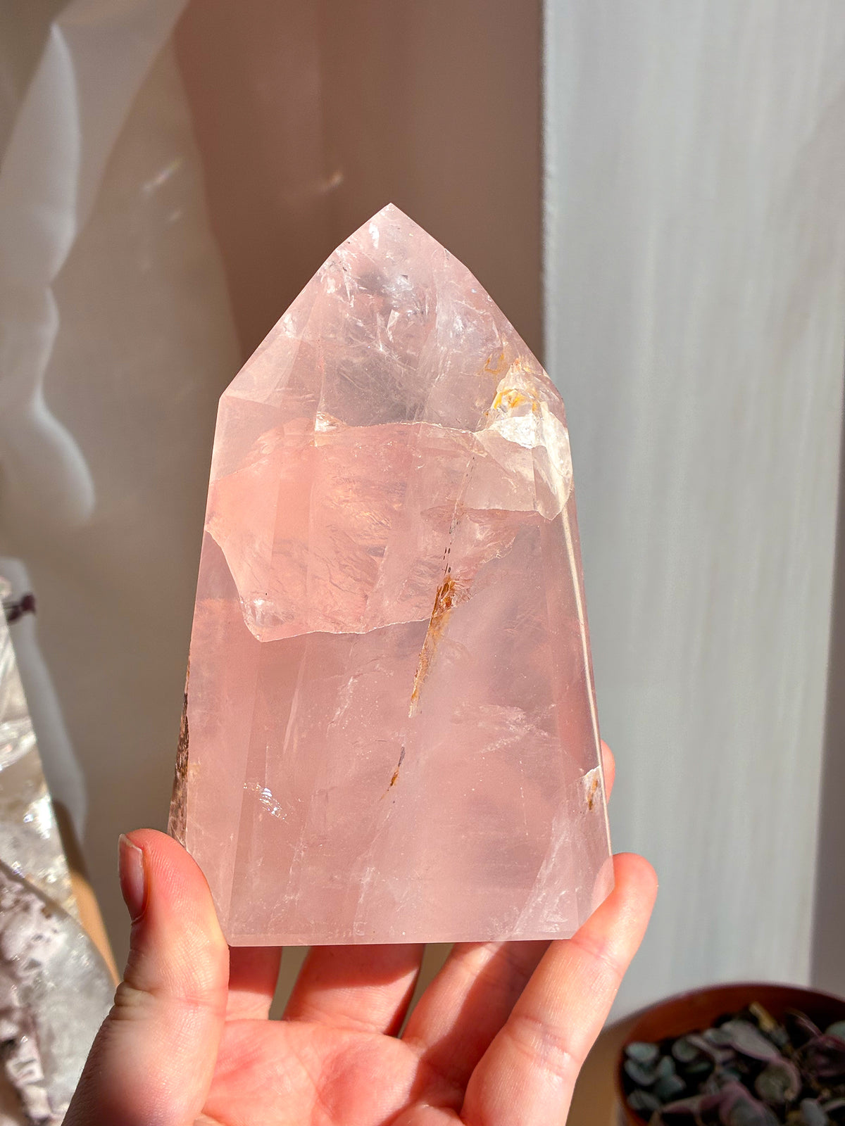 Brazlian Rose Quartz tower with pyrite