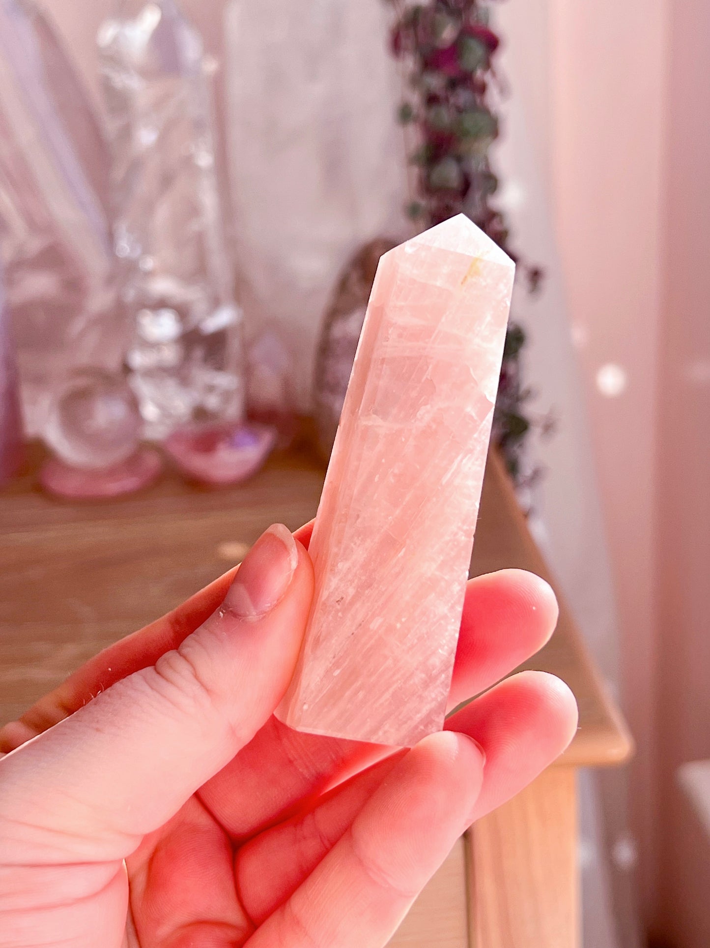 Polished pink tourmaline tower