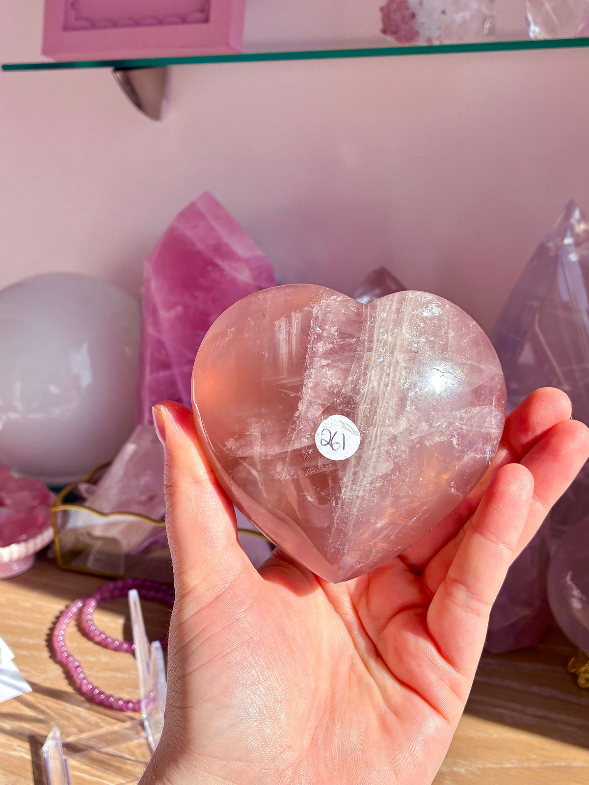 Smokey rose madagascan rose quartz heart