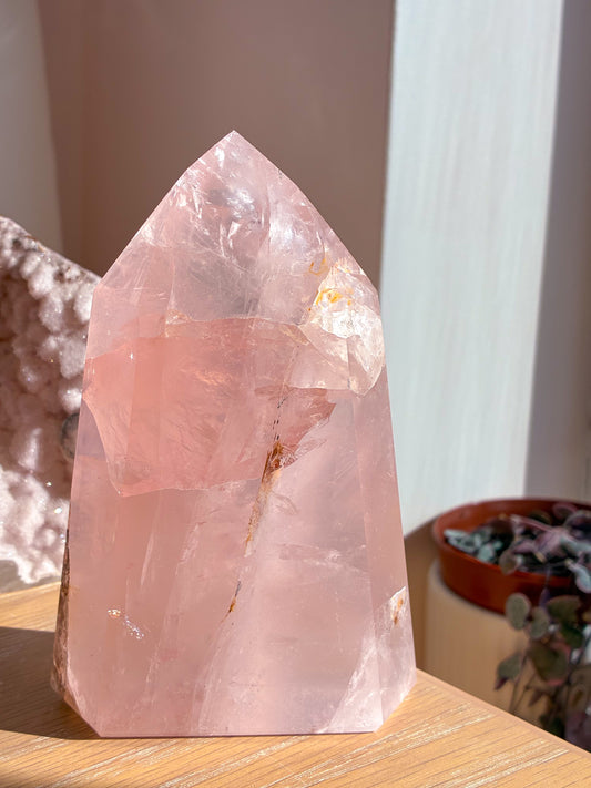 Brazlian Rose Quartz tower with pyrite