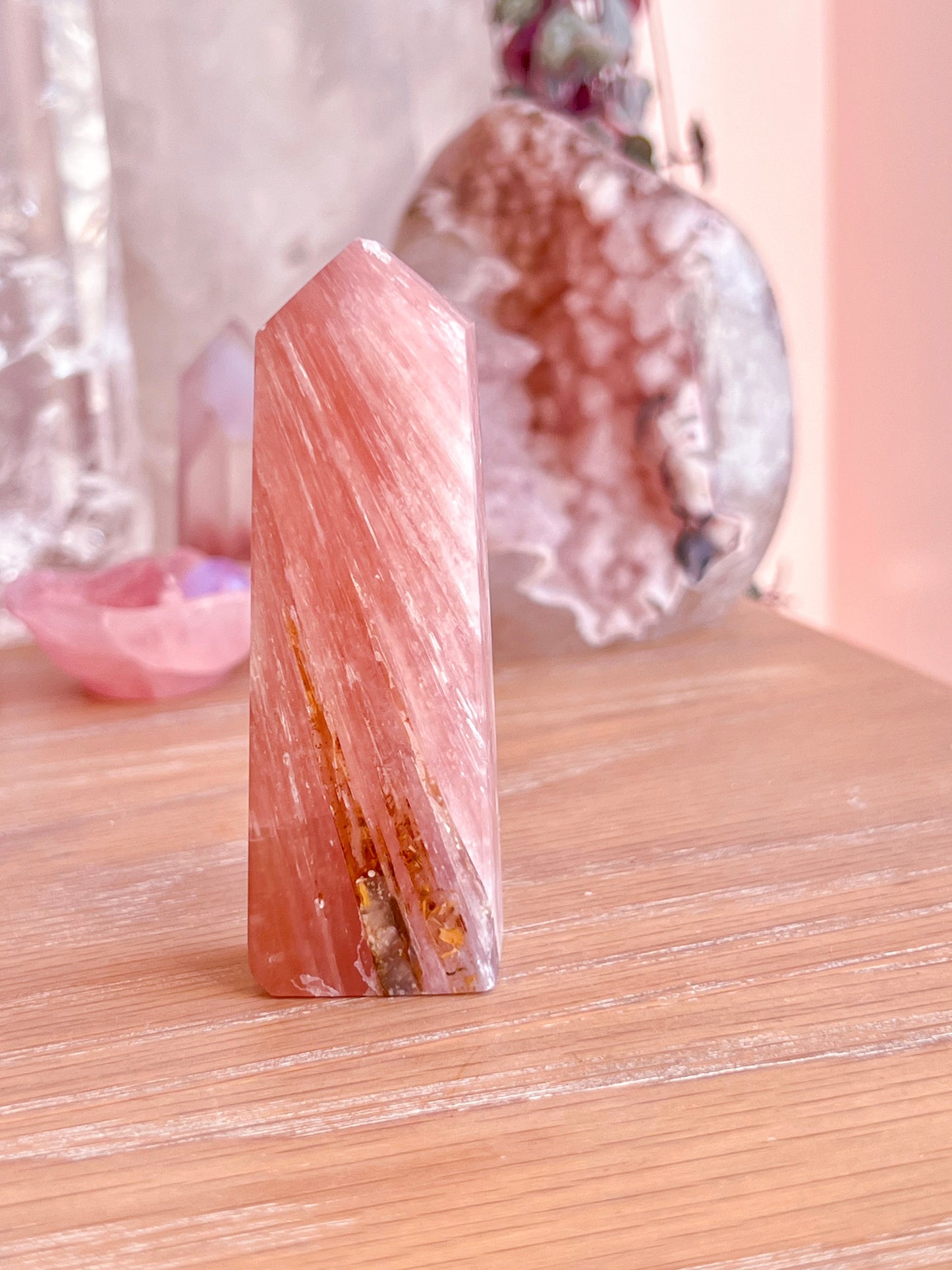 Polished pink tourmaline tower