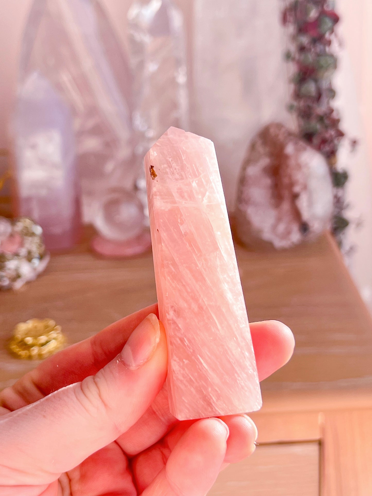 Polished pink tourmaline tower