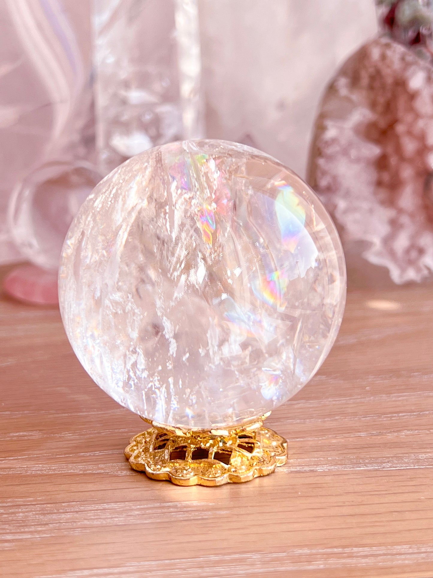 Rainbow clear quartz with hematite inclusions