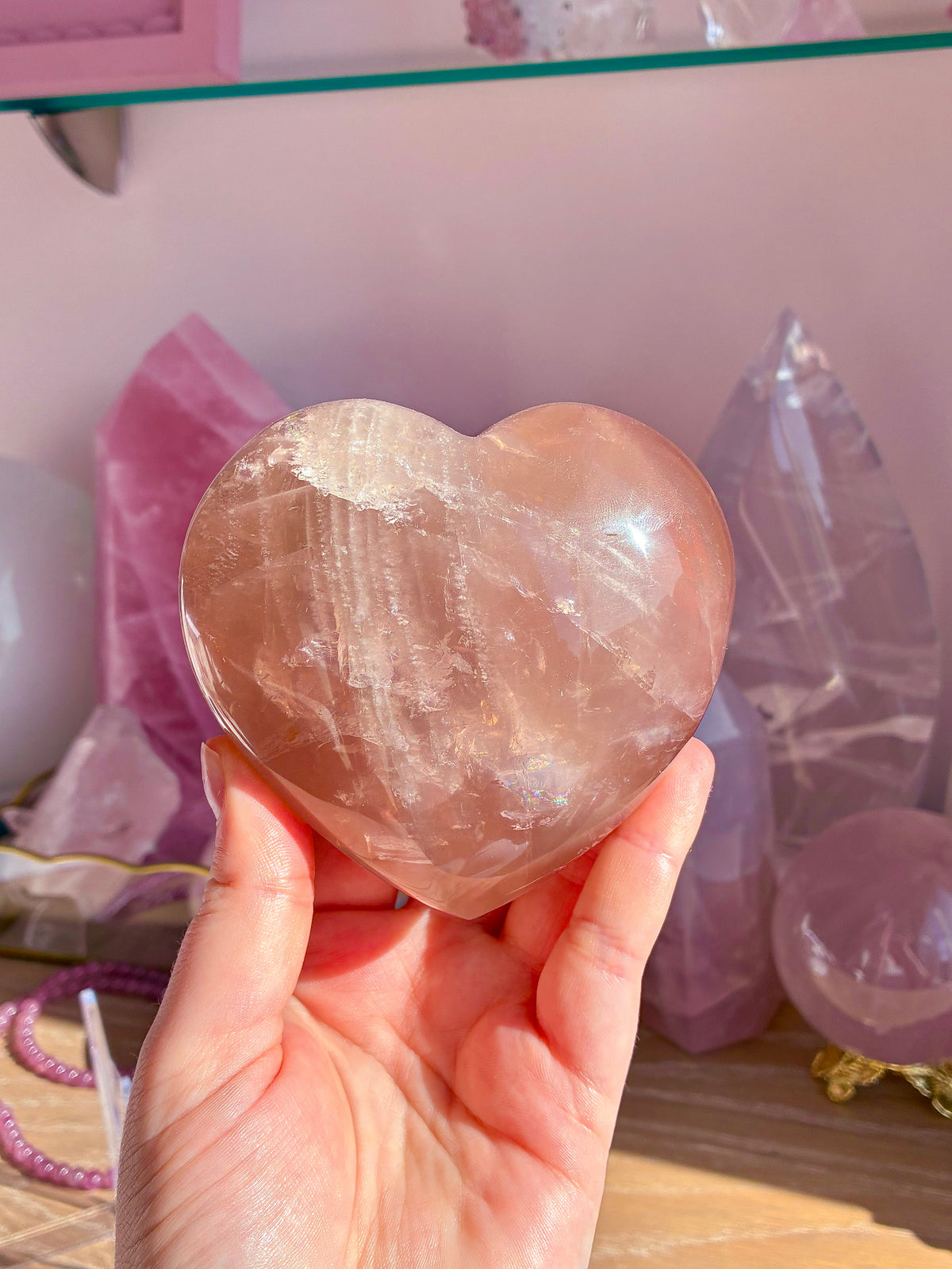 Smokey rose madagascan rose quartz heart