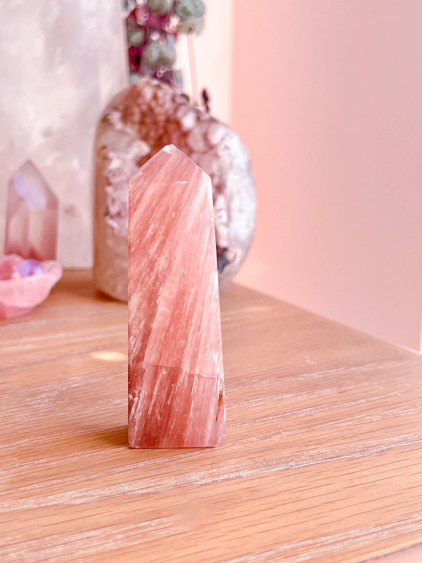 Polished pink tourmaline tower