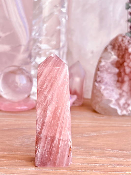 Polished pink tourmaline tower